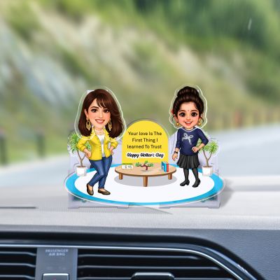 Personalized Happy Mother's Day Booblehead Caricature with Battery Powered Moving Head Feature   Office & Home Tabletop Decor   Gift for Mom and Daughter